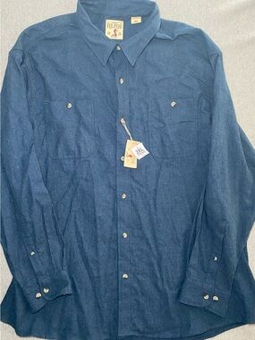Red Head Button Up Long Sleeve Shirt Mens 3XL Blue Cotton Chest Pockets Casual